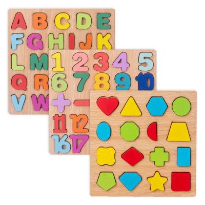 China Early Education Digital Cognitive/Toy Wooden Toys Puzzle Pairing hand board 1-3 years old baby letter puzzle Eco-friendly material/shape for sale