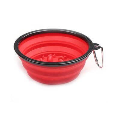 China Travel Durable Outdoor Pet Drinking Water Silicone Folding Dog Food Anti Slow Choking Bowl for sale