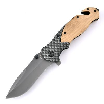 China Pocket Survival Folding Non-variable Outdoor Hunting Knife With Wooden Handle for sale