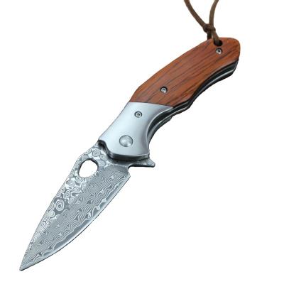 China Non-variable outdoor camping pocket Damascus folding utility hunting knife with comfortable handle for sale