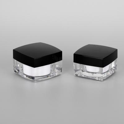 China Cosmetic Black Square With Spacer 10g Acrylic Cosmetic Packaging Empty Essence Eye Cream Plastic Jar for sale