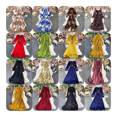 China Anti-wrinkle women's new autumn 2022 women's floral dress women's long sleeves fashion temperament chiffon skirt for sale