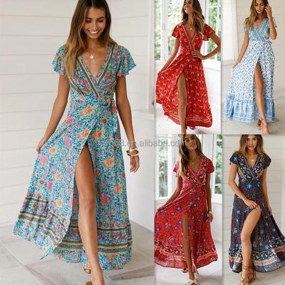 China Anti-wrinkle European new and American women's printed dresses cheap with summer backless clothing Amazon border source for sale