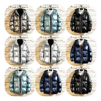 China Waterproof 2022 Winter Fashion Men's Thick Hooded Loose Shiny Quilted Jacket Wide Mouth Casual Jacket Quilted Jacket for sale