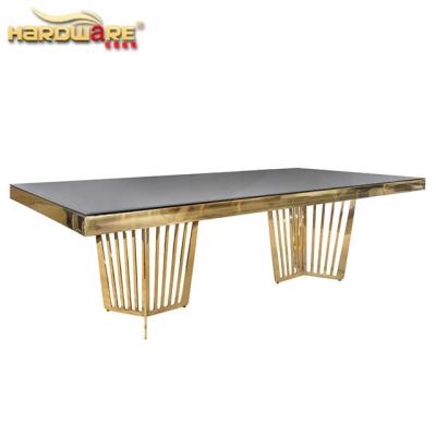 China Customized Glass Top Luxury Rectangle Restaurant Banquet Table Wedding Gold for sale