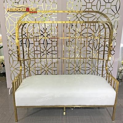 China Modern Banquet Event Throne Birdcage Wedding Couple Gold Stainless Steel Chair for sale