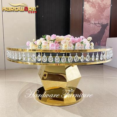 China Newest Customized Design Wedding Round Stainless Steel Gold Dining Glass Table With Crystal for sale