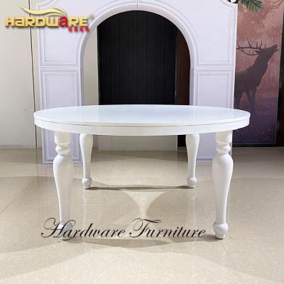 China Customized Hardware Furniture Iron Legs Wedding White MDF Round Dining Table Set 6 Chairs for sale