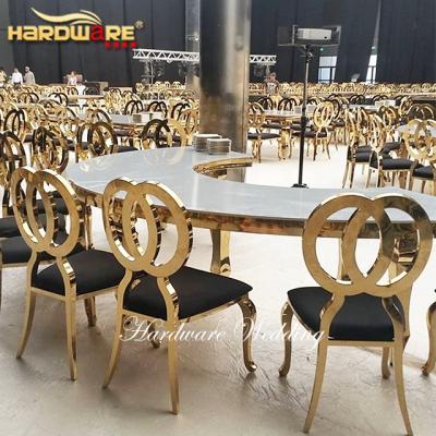 China Customize Hotel Dining Room Furniture Gold Stainless Steel Frame Titanium Wedding Dining Chair for sale