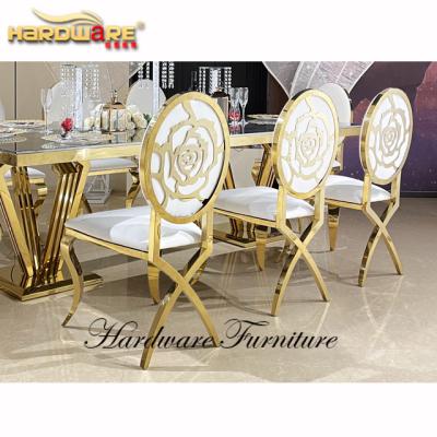 China Comfortable Rose Carved Royal Velvet Gold Stainless Steel Wedding Chair for sale