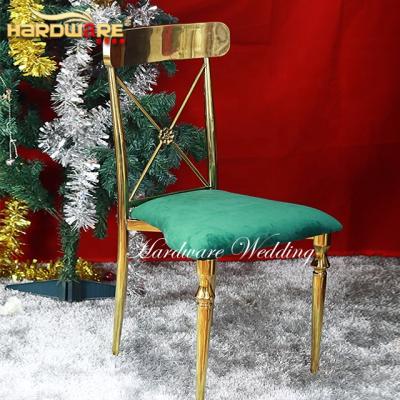 China Customized Cross Back Dining Furniture Gold Stainless Steel Frame Wedding Chair for sale