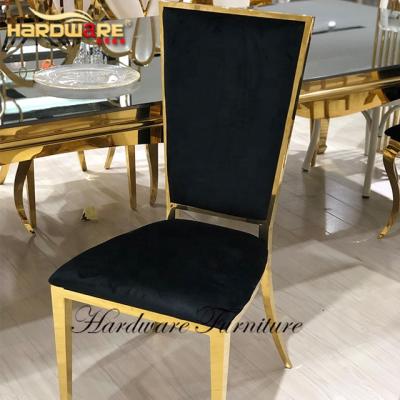 China Modern Luxury High Back Stainless Steel Frame Velvet Black And Gold Wedding Chairs for sale