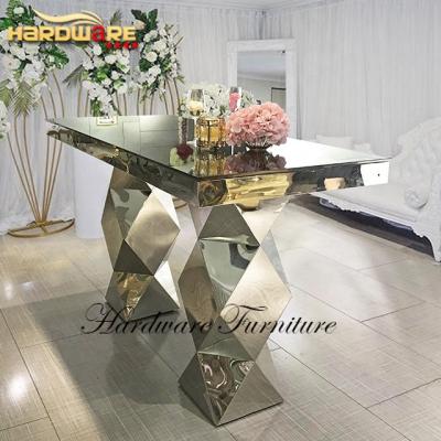 China Modern Restaurant Narrow Silver Luxury Metal Stainless Steel Mirror Bar Table Long for sale