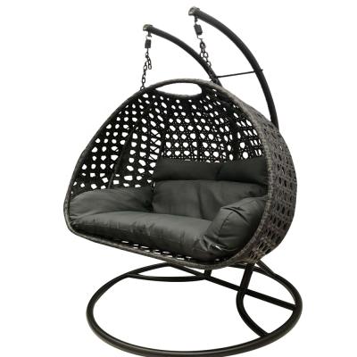 China Eco-freindly Handmade Black Resin Wicker Hanging Double Hammock for sale