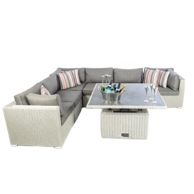 China Eco-freindly Audu Outdoor Aluminum Wicker Sofa Set Rattan Furniture With Lift Table for sale