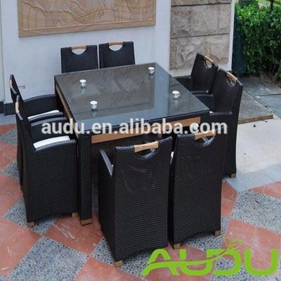 China Eco-freindly Audu Dining Table Set - 8 Seat Elegant Black Rattan Dining Set for sale