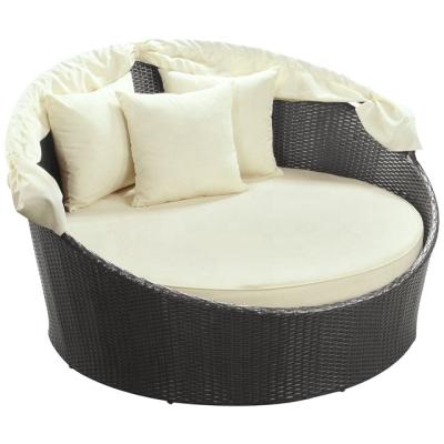 China Eco-freindly Audu Single King Rattan Round Sofa Bed With Canpoy for sale