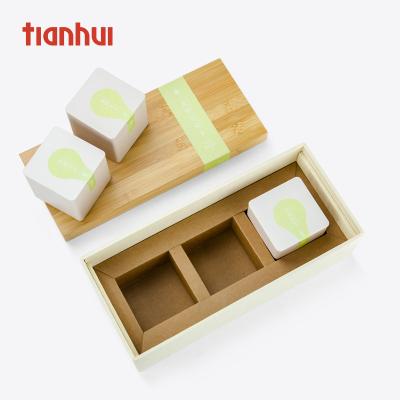 China 2020 New Recycled Materials Metal Coffee Gift Packaging Tin Can Wooden Bamboo Tea Box With 3 Tin Square Box for sale