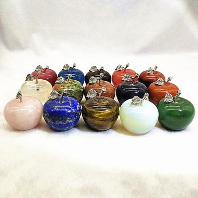 China Wholesale Natural China Apple Head Office Decoration Christmas Apple Ornament Rose Quartz Tiger Eye Lapis Cat Eye Green Red for sale