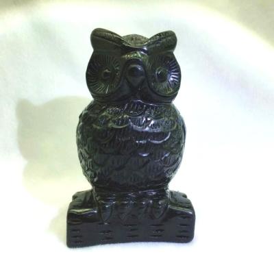 China 5 Inch Natural China Obsidian Owl Animal Hand Cut Quartz Crystal for sale