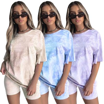 China Summer Hot Selling Women's Breathable Dye Tie Dye Short Sleeve T-shirt Fashion Shorts Set for sale