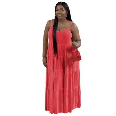 China 2022 New Plus Size Women's Solid Color Sexy Fashion Breathable Casual Straps Pleated Long Sleeveless Stitching Dress For Summer for sale