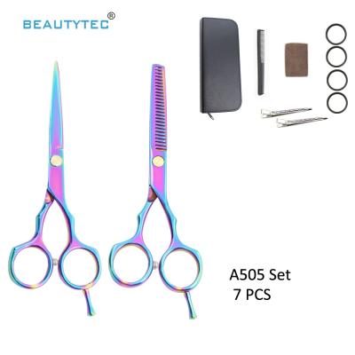 China Factory Price Hot Sale Rainbow Scissors 7 PCS Professional 5.5 Inch Hair Cutting Shears Hairdressing Scissors Thinning Set for sale