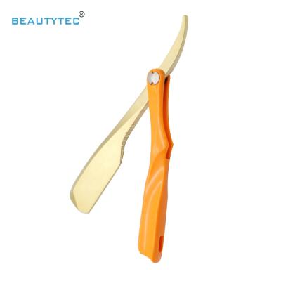 China Hot Cut Single Blade Gold Fold Style Throat Shaving Straight Razors Razor For Men With Orange Candy Color ABS Handle for sale