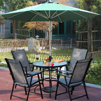 China Sun Traditional Outdoor Modern Home Furniture Steel Dining Table And Chair Sets With Umbrella Garden Set Metal for sale