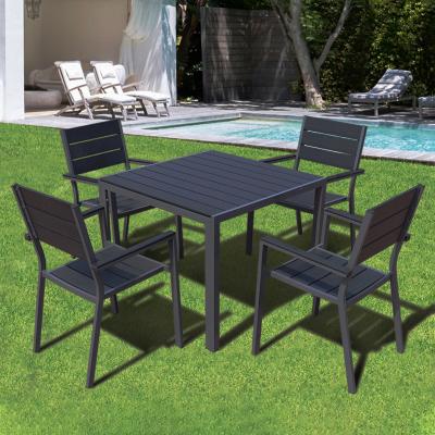 China 5Pcs UV Resistant and Waterproof Black Aluminum Plastic Wood Dining Sets Leisure Place Patio Furniture Table and Chairs Outdoor Garden Sets for sale