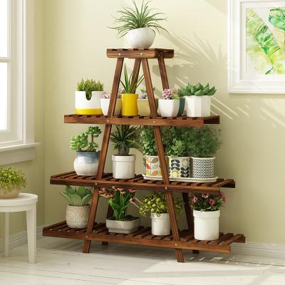 China Modern Manufacturers Lead Plant Multi-layer Succulent Potted Shelf Floor Garden Solid Wood Flower Stand for sale