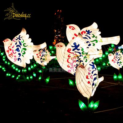 China Decorative Fabric Silk Dove Led Lanterns Chinese Silk Lanterns For Decoration for sale