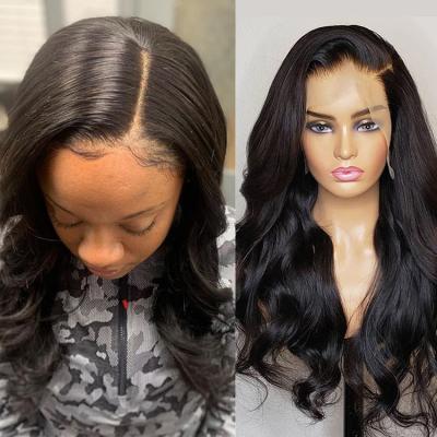 China Unprocessed virgin hair lace frontal wig customized logo cuticle aligned raw human hair 360 brazilian hair hd swiss lace frontal wigs with baby hair for sale