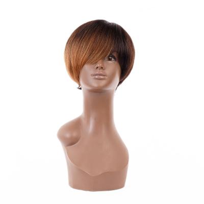 China Machine Made Wig Colored Highlight 1b/27 Ombre Pixie Cut Wig Brazilian Remy Honey Blonde Machine Made Hair Preplucked Shorts For Black Women for sale