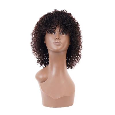 China Mongolian Curly Kinky Curly Bob Wig With Bangs Lace Up Non Kinky Curly Human Hair Wigs Afro Kinky Curly Machine Made Hair for sale