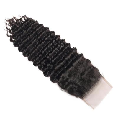 China Deep Wave Brazilian Virgin Human Hair 4x4 Lace Part Middle Cuticle Aligned Hair Deep Wave Closure for sale