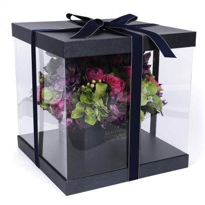 China 2021 Materials Wholesale Recycled White Rose Packaging Cardboard Delivery Box Fresh Flower Set Gift Box Bouquet Bouquet With Window And Ribbon for sale