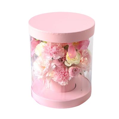 China Recycled Materials Wholesale Fresh Flower Rose Round Box Set Cardboard With Lid , Clear Luxury PVC Preserved Rose Bouquets Wedding Gift Box For for sale