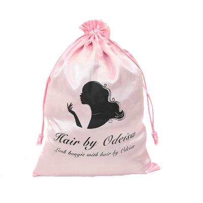 China Shipping Hair Bundles Custom Logo Jewelry Pouch Velvet Drawstring Pink Satin Tote Silk Bag For Wigs Bra Lingerie Clothes Shoes for sale