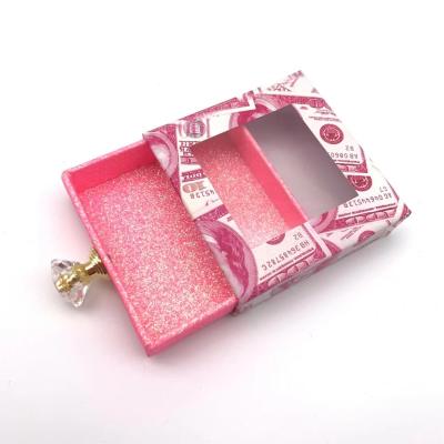 China Recycled Materials Like Hot Pink Eyelashes Packaging Gift Box With Clear Lash Box Custom Logo /Window Pull Storage Box With Handle For Jewelry for sale