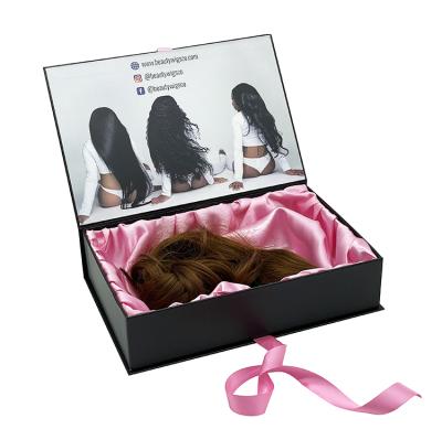 China Luxury Recycled Materials Hair Extension Box Custom Logo Wig Storage Box with Silk Lining and Ribbon for Makeup Clothing Shoes Packaging for sale