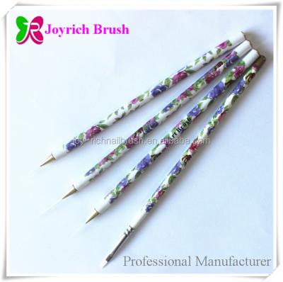 China NAIL 4 Pcs Nail Liner Brush Plastic Long Handle With Flowers Nail Arts Design Brush for sale