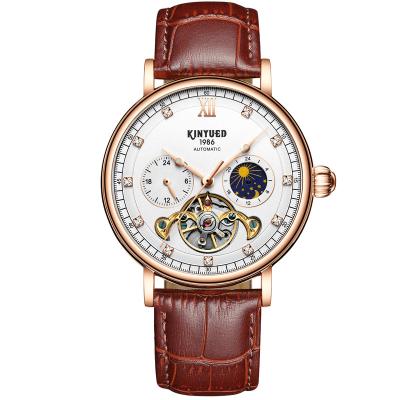 China Luxury custom logo wristwatch decoration alarm KINYUED diamond tourbillon mechanical men's luminous watch for sale