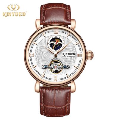 China KINYUED Men's Date Watches Simple Genuine Leather Automatic Wristwatch 3ATM Tourbillon Waterproof Fashion Movement for sale