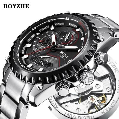 China Business Luxury Automatic Mechanical Skeleton Date BOYZHE Stainless Steel Tourbillon Watch Men Waterproof for sale