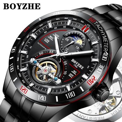 China BOYZHE Automatic Date Fashion Brand Luxury Man Watch Stainless Steel Tourbillon Skeleton Watch Automatic Mechanical Watch for sale