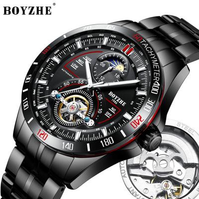 China BOYZHE Automatic Date Watch BOYZHE Luxury Brand Water Resistant Skeleton Mechanical Tourbillon Men's Automatic Watch for sale