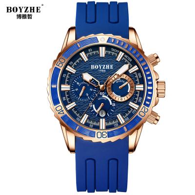 China New design multiple water proof automatic time zone BOYZHE men stainless steel quartz mechanical watch dropshipping for sale