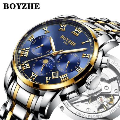 China BOYZHE Automatic Date Luxury Luminous Men's Automatic Mechanical Watch Moon Phase Watch for sale