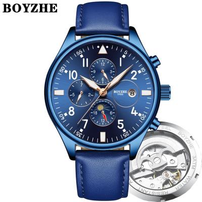 China BOYZHE date automatic mechanical moon phase watch luminous automatic mechanical watch for men for sale